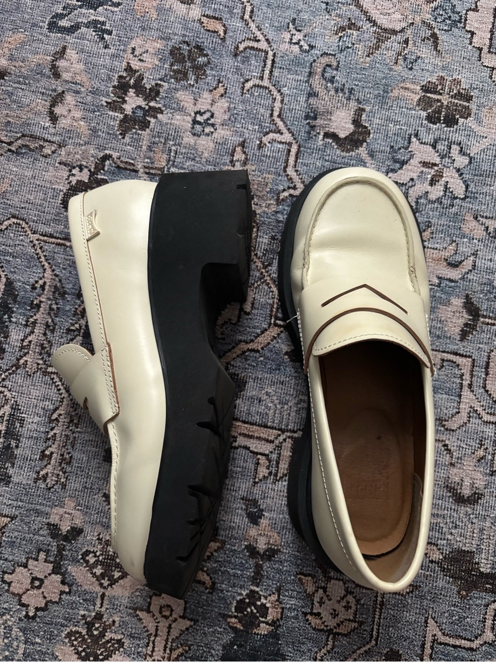 Camper - Cream Platform Loafers with Black Lug Sole